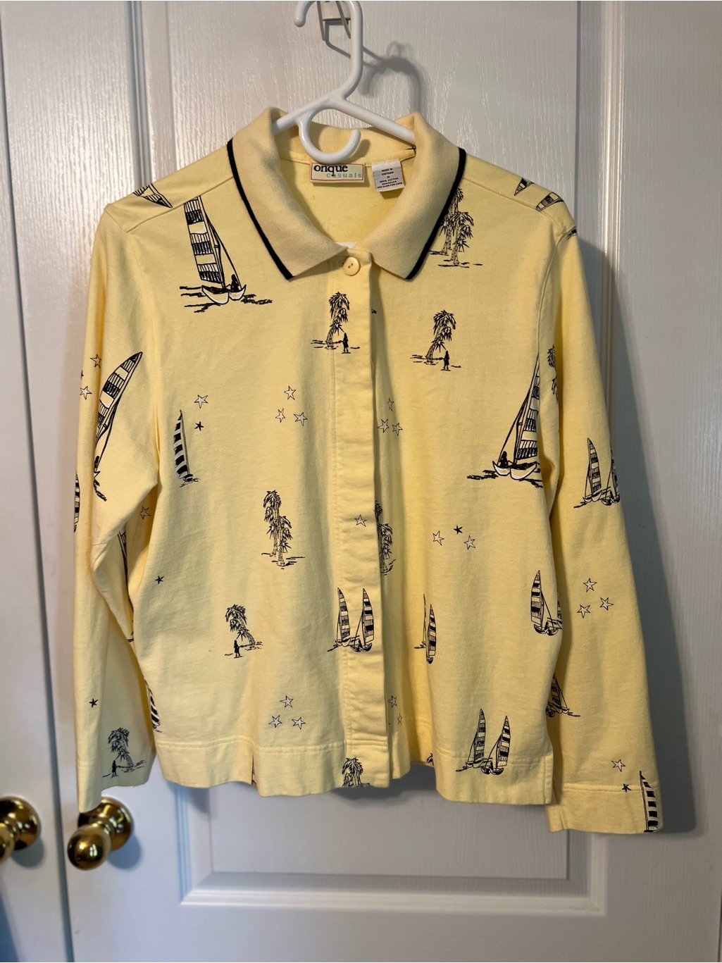 Nique Vintage-Style Yellow Sailboat Collared Jacket